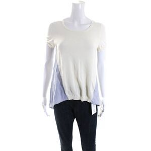 Moth Anthropologie Womens Short Sleeves Sweater White Blue Size Extra Small